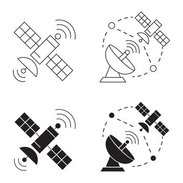 Satellite communication and space antenna signal technology icon set