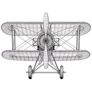 Vintage biplane aircraft top view illustration