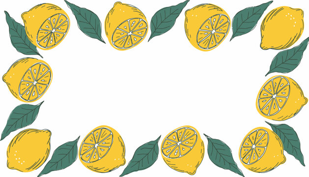 lemons and leaves frame, citrus fruit border