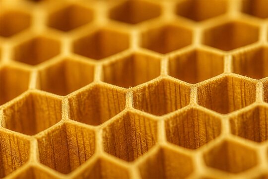Honeycomb hexagonal cells forming natural wax structure close up