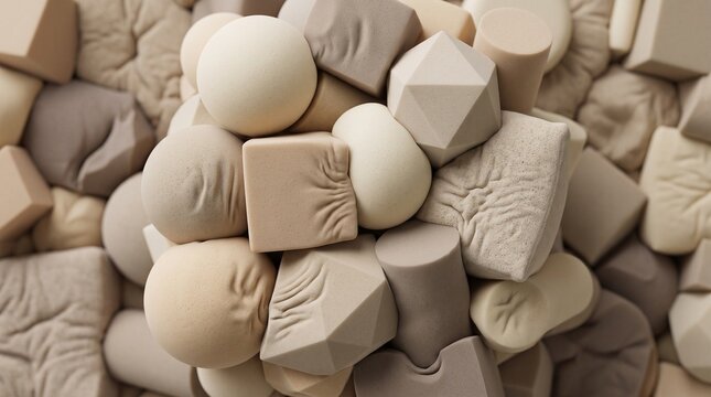 Soft squishy matte foam texture in muted beige. Tactile sensory background.
