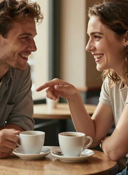 Captures Moment Two Individuals Seated Across From In To Caf Setting Person On Left Male With Curly Hair Falls Shoulders Wears Casual