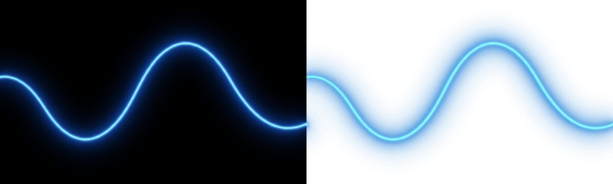 Glowing blue neon wave isolated on transparent background