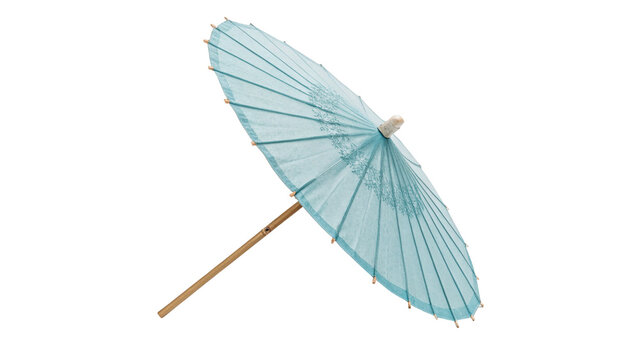 Light blue cocktail paper umbrella decoration stick isolated on transparent background