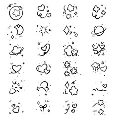 Hand Drawn Hearts, Planets and Sparkle Doodle Set © FranciscaJean