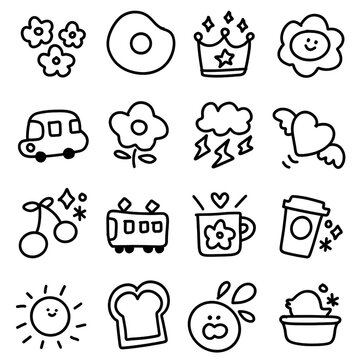 Cute Hand Drawn Everyday Doodle Icon Set