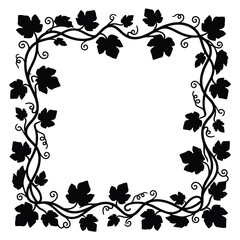 Obraz premium Vintage grapevine border silhouette, decorative grape leaf frame vector, elegant botanical vine scroll for wedding invitations isolated on White Background