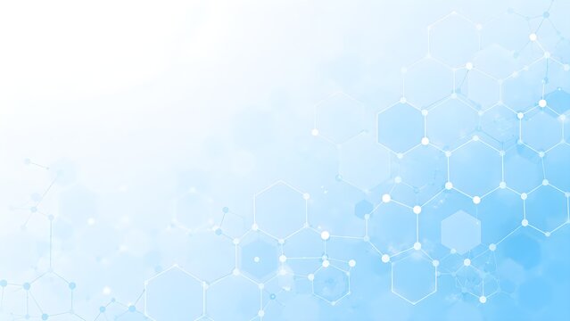 Blue abstract background with hexagonal geometric structures and connected lines for digital technology, science, and network communication concepts