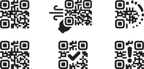 Fototapeta premium QR code icon set, digital barcode vector elements, scan verification and payment symbols for mobile marketing isolated on Transparent Background