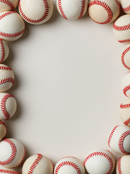 Baseball ball frame with red stitching and blank center for sports design