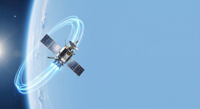 telecommunication satellite orbiting earth transmitting global high speed data network for maritime navigation