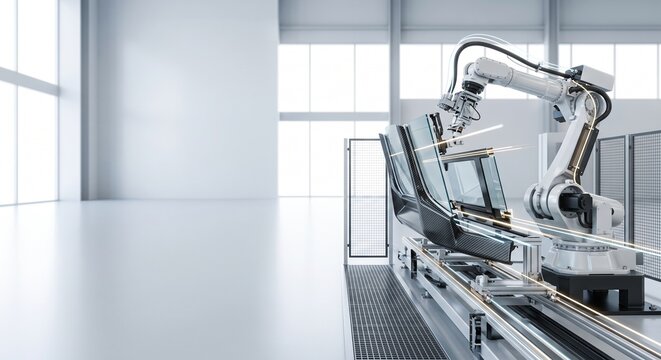 Automated Robotic Arm Assembling Composite Panels in Modern Smart Factory Environment