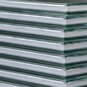 Laminated Safety Glass Panel Cross-Section Edge PVB Interlayer Stack Texture Background