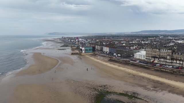 Aerial View of Redcar Beach and Seafront Boulevard in North Yorkshire
