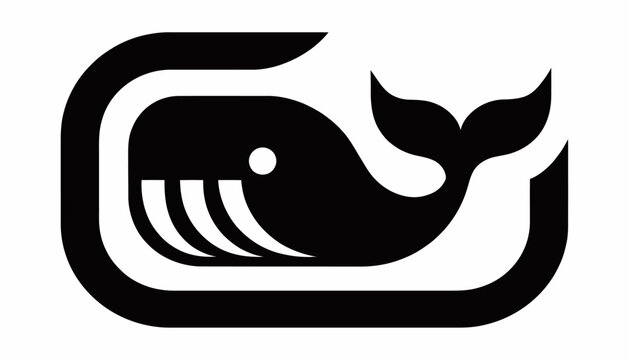 Minimalist black whale logo design, abstract marine mammal icon, simple aquatic creature graphic, clean vector art