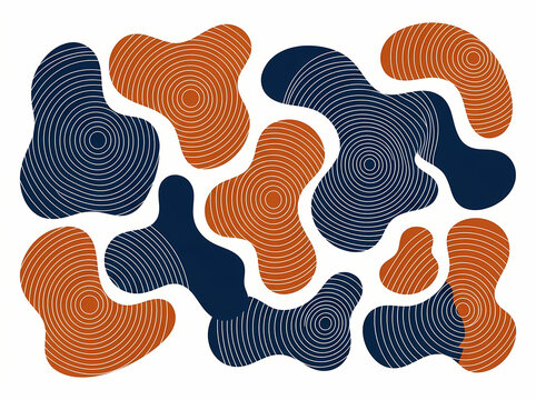 Abstract background with organic fluid shapes and concentric line patterns in blue and orange.