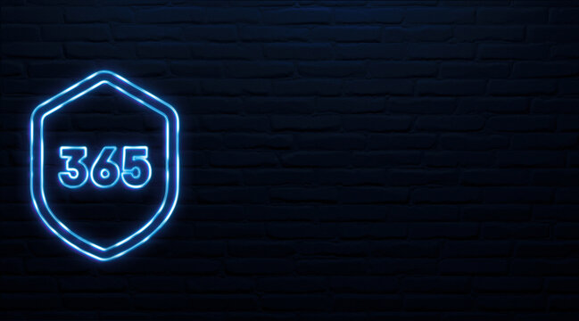  Blue neon shield enclosing the text 365 representing continuous, round-the-clock digital protection.