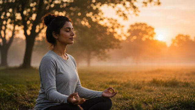 Serene Outdoor Meditation at Sunrise for Mental Health and Mindfulness Wellness
