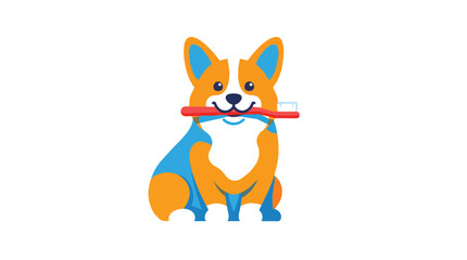 Fototapeta premium Cute corgi brushing teeth with toothbrush