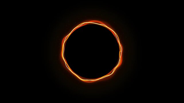 Glowing orange energy ring abstract motion background, with pulsing light, waves on black
