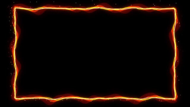 Glowing fire energy border frame with dynamic particles and abstract light waves overlay effect