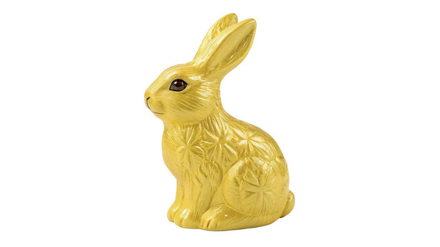 Golden Easter chocolate bunny rabbit candy wrapped in foil isolated on dark background