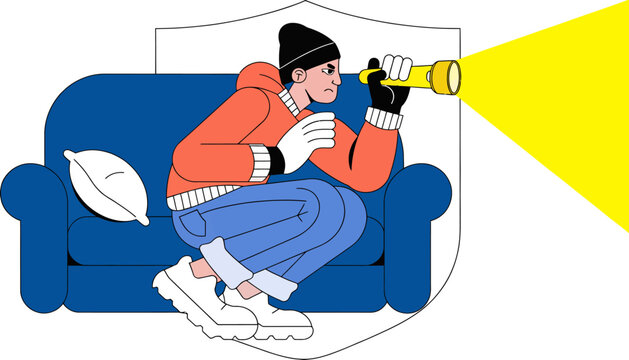 man in orange hoodie searching with flashlight