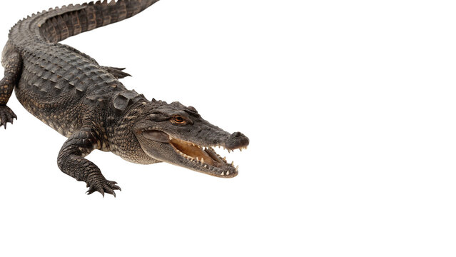 Alligator crocodile reptile crawling predator isolated on black background for wildlife nature graphics