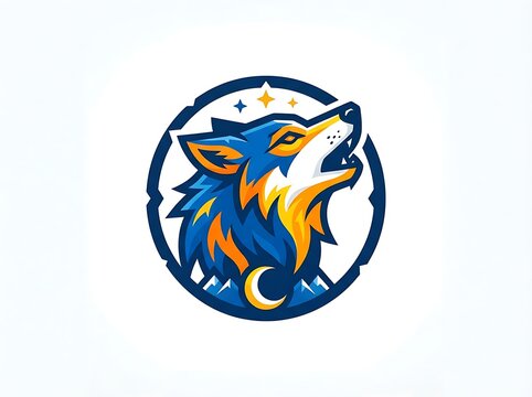 Stylized wolf head emblem with celestial elements