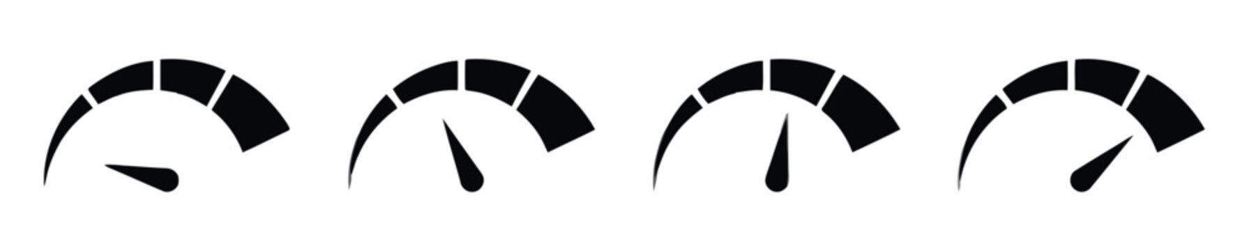 Speedometer gauges and performance indicators silhouette set vector illustration with speedometer indicator measurement performance tracking interface technology automobile acceleration