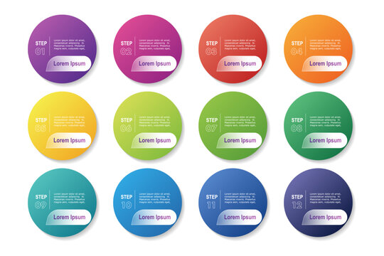 infographic elements template, business concept with 12 steps, multi color circle shapes design for workflow layout, diagram, annual report, vector