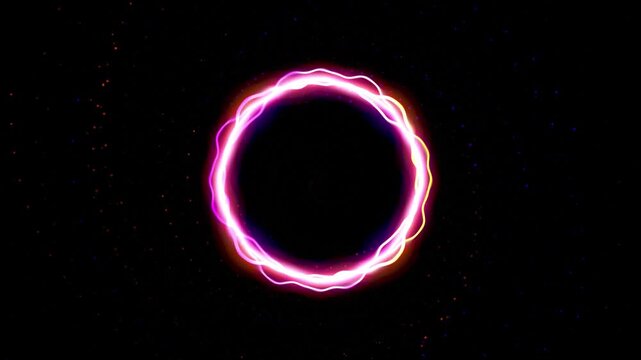 Glowing neon energy ring abstract motion background, with pulsing light, particles and spiral effect
