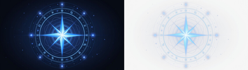 Fototapeta premium Abstract celestial compass with star and zodiac signs isolated on transparent background