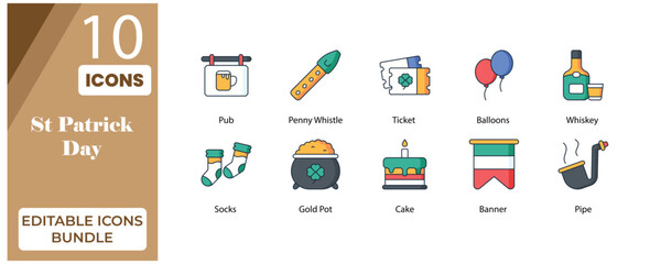 Fototapeta premium St. Patrick’s Day Editable Icon Bundle