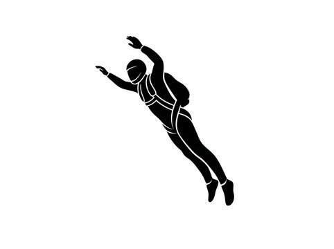 Skydiver freefall silhouette isolated vector illustration
