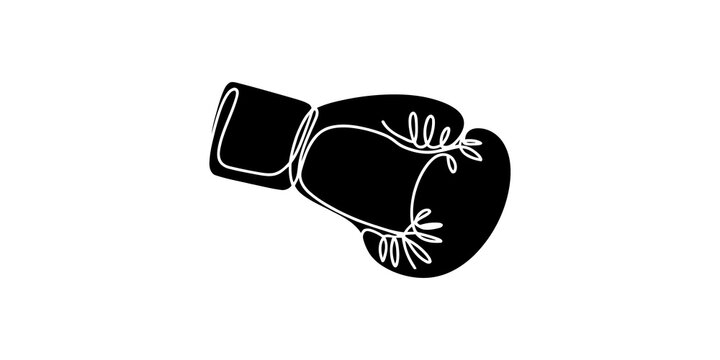 Single line art style boxing glove icon for sports and fitness design