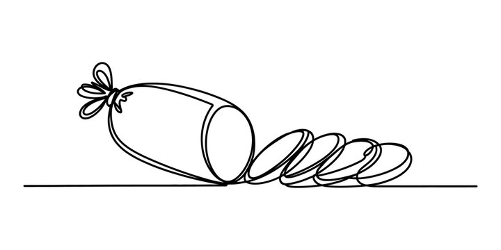 Continuous one line drawing of a sliced sausage log