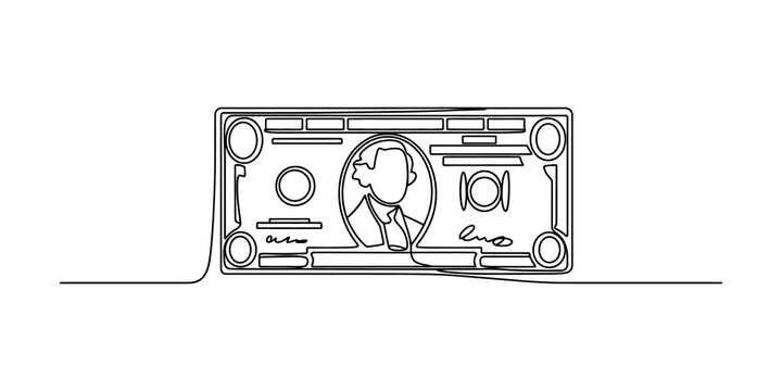 One dollar bill banknote drawn in a continuous single line art style