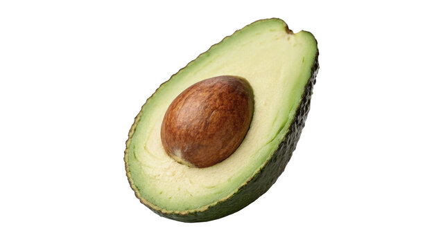 Fresh ripe avocado cut half with pit isolated on dark background for diet
