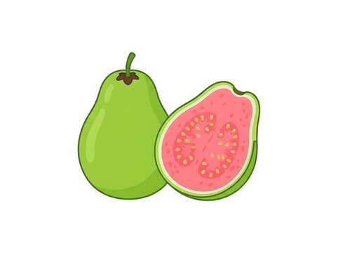 Whole and halved guava fruit illustration