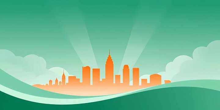 Modern green and orange city skyline vector background