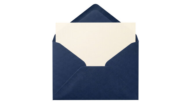 Elegant navy blue envelope with cream textured paper peeking out