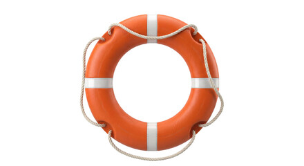 Orange life preserver ring with rope and white stripes on a white background © Sapphire