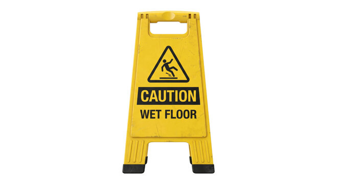 Yellow caution wet floor sign warning of slippery surface