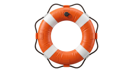 Orange life preserver ring with white stripes and rope detail © Sapphire
