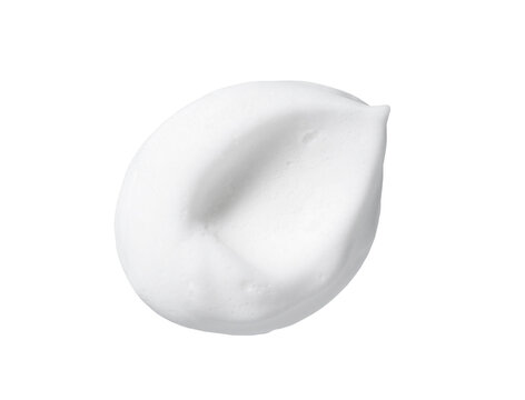 Skincare cleanser foam texture. Swatches of soap, shampoo and cleansing mousse foam on white background.