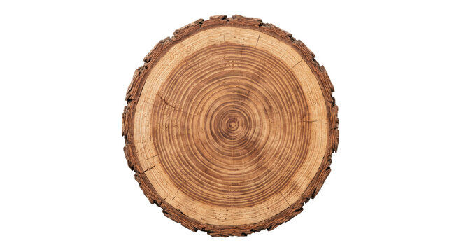Close-up view of a tree ring cross-section showing growth patterns and bark texture