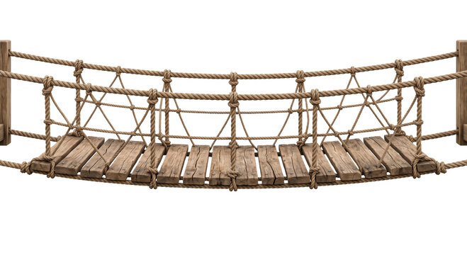Rustic rope and wood suspension bridge for adventure and exploration