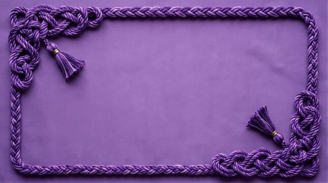 Purple braided rope frame with tassels on violet background