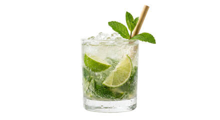 Refreshing mojito cocktail with lime, mint, and ice in a clear glass © Sapphire